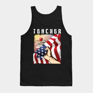 US FLag Pen Books And Strongly Hand Happy Teacher Fighting Coronavirus 2020 Win Class Of School Tank Top